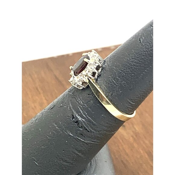 Red Gemstone Diamond Cocktail Ring 10k Yellow Gold Women's Estate Size 6.25 - Picture 8 of 13